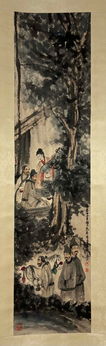 安】中国近時代画家「傅抱石書」紙本「人物図四条屏」掛軸 安】中国近時代画家「傅抱石書」紙本「人物図四条屏」掛軸