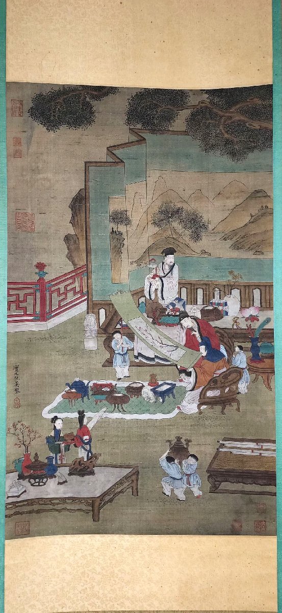 安】中国明時代画家「仇英書」絹本「人物図」掛軸 中国画 墨寶妙 安】中国明時代画家「仇英書」絹本「人物図」掛軸 中国画 墨寶妙