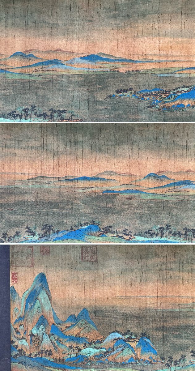 安】中国宋時代画家「王希孟書」絹本「千里江山図長巻」巻き物 安】中国宋時代画家「王希孟書」絹本「千里江山図長巻」巻き物