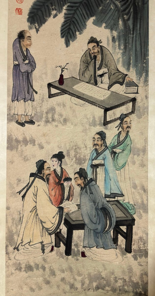 安】中国近時代画家「傅抱石書」紙本「人物図四条屏」掛軸 安】中国近時代画家「傅抱石書」紙本「人物図四条屏」掛軸