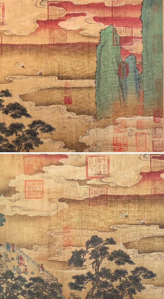 安】中国東晋時代画家「王羲之書」絹本「仙山楼閣図長巻」巻き物 安】中国東晋時代画家「王羲之書」絹本「仙山楼閣図長巻」巻き物