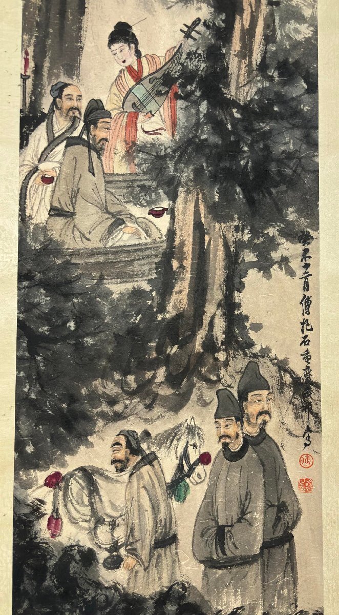 安】中国近時代画家「傅抱石書」紙本「人物図四条屏」掛軸 安】中国近時代画家「傅抱石書」紙本「人物図四条屏」掛軸