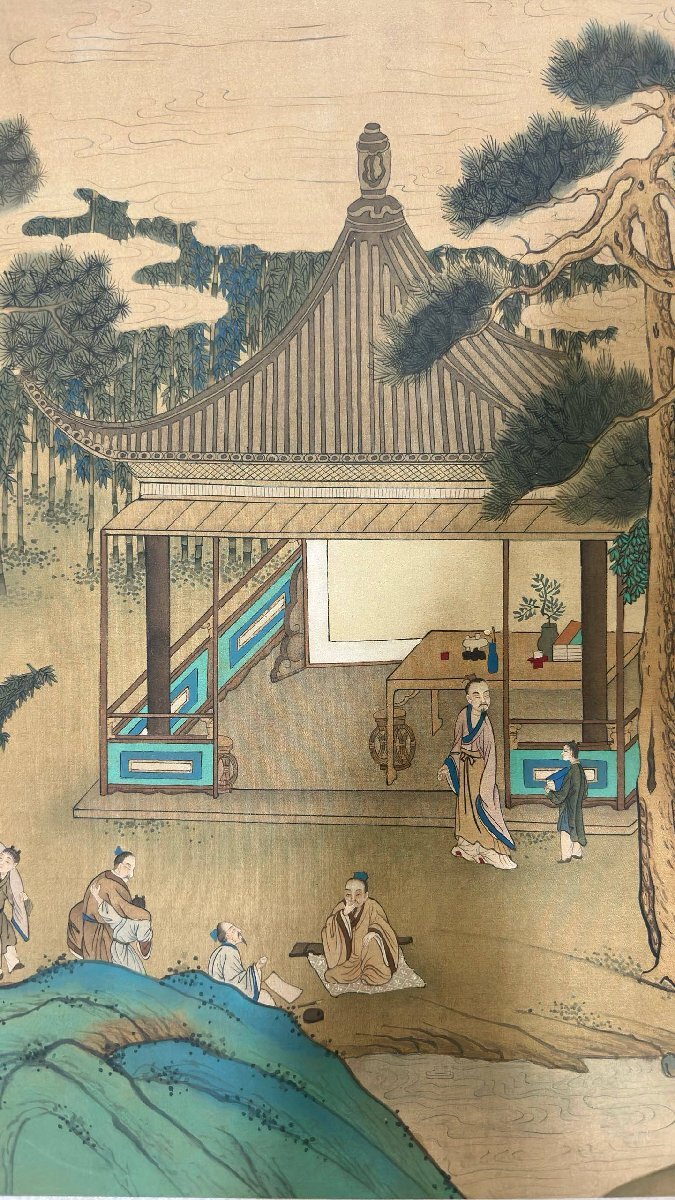 安】中国清時代画家「周臣書」絹本「高士人物図手巻」巻き物 安】中国清時代画家「周臣書」絹本「高士人物図手巻」巻き物