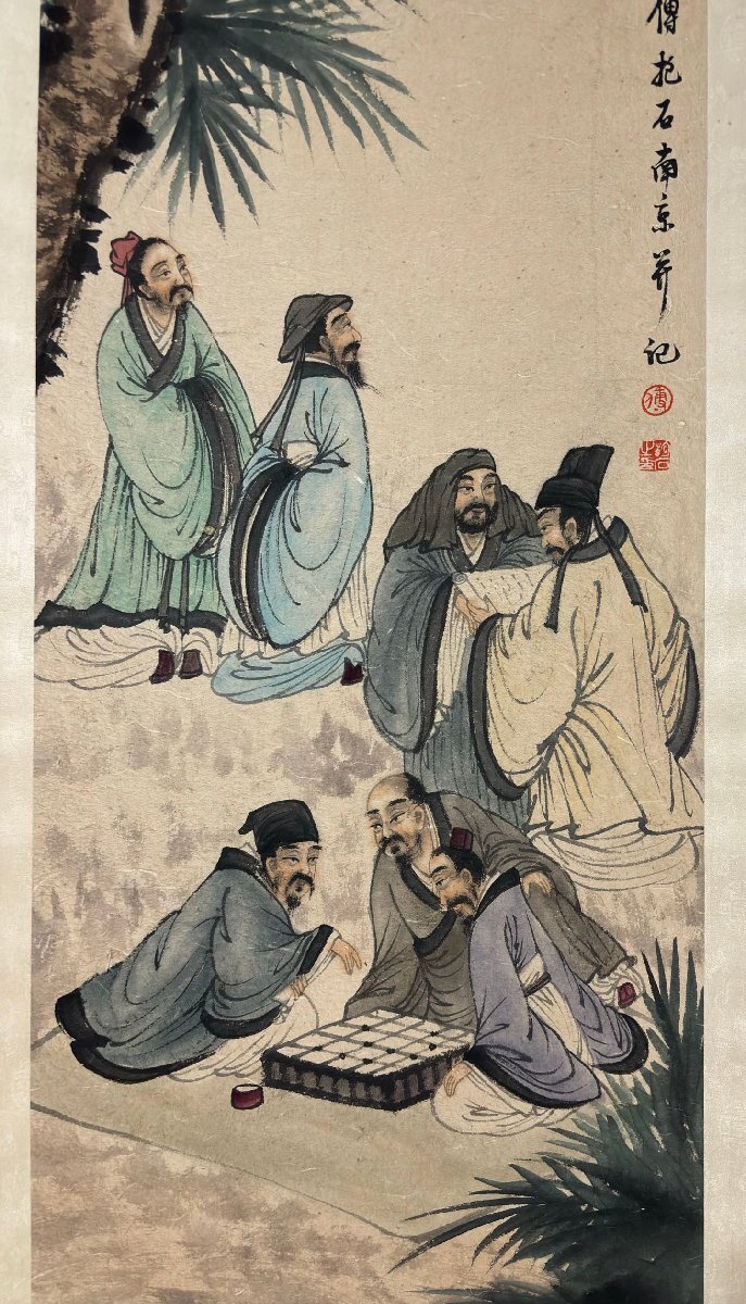 安】中国近時代画家「傅抱石書」紙本「人物図四条屏」掛軸 安】中国近時代画家「傅抱石書」紙本「人物図四条屏」掛軸