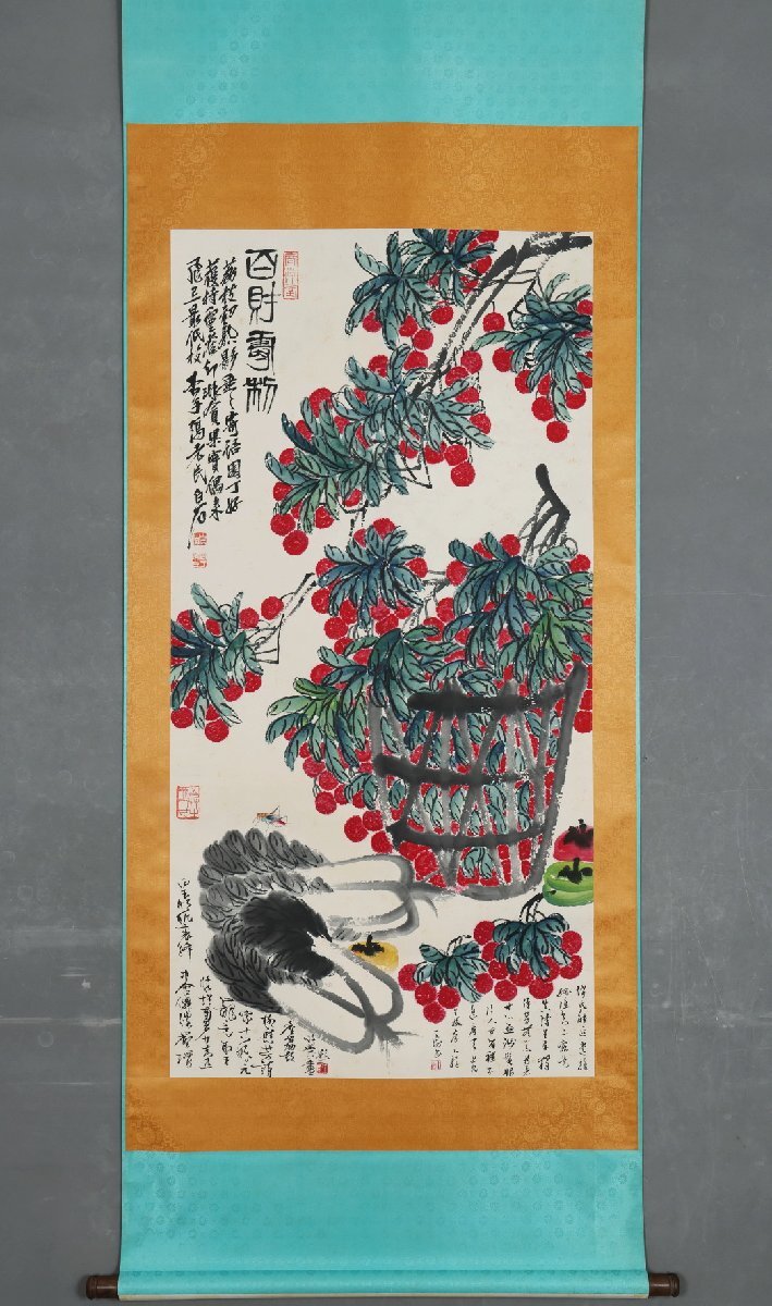 安】中国近時代画家「斉白石書」紙本「百財寿利図」掛軸 中国画 安】中国近時代画家「斉白石書」紙本「百財寿利図」掛軸 中国画