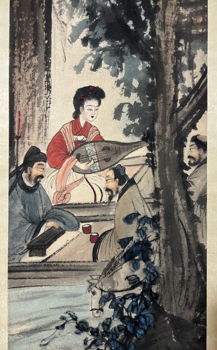 安】中国近時代画家「傅抱石書」紙本「人物図四条屏」掛軸 安】中国近時代画家「傅抱石書」紙本「人物図四条屏」掛軸