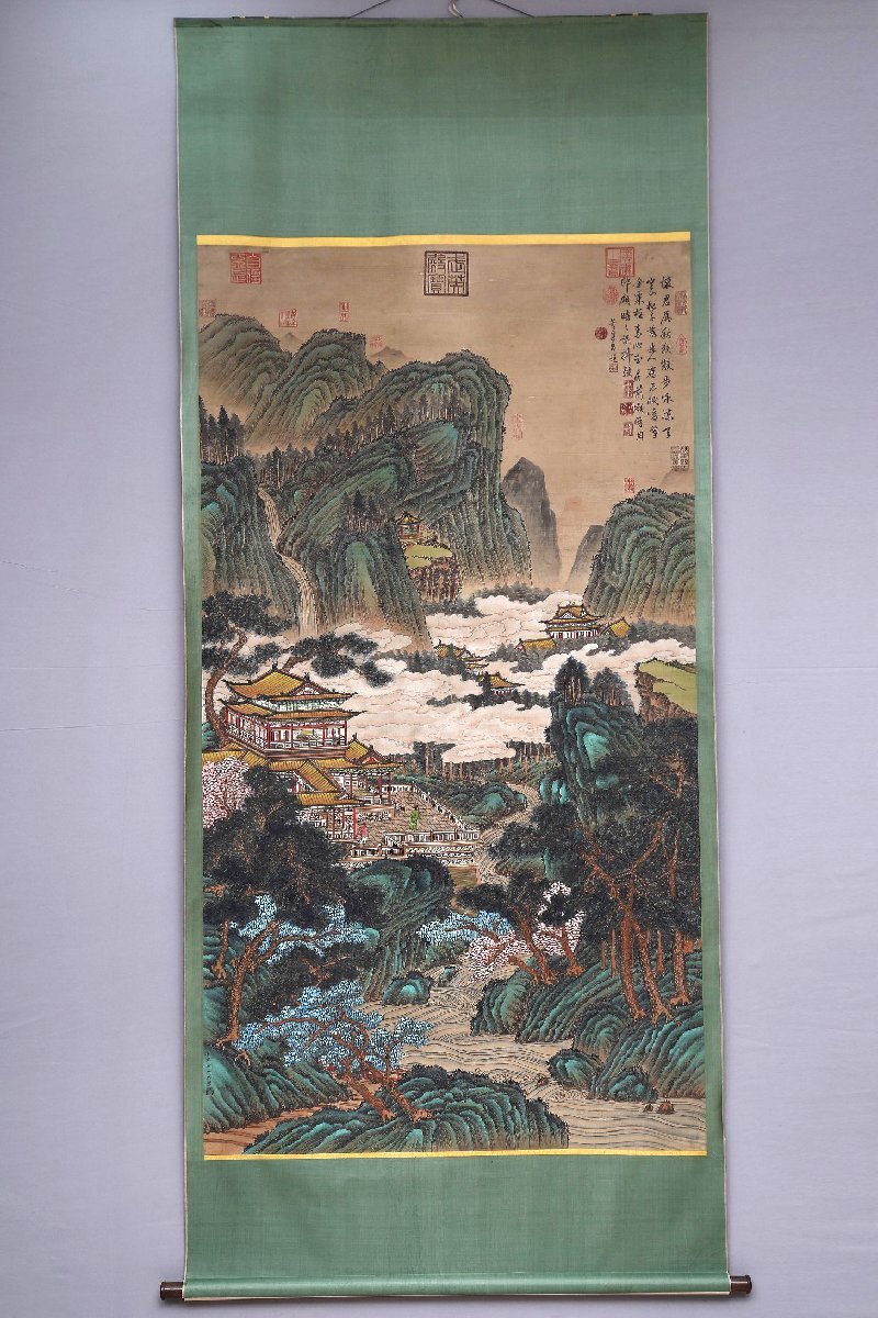安】中国宋時代画家「趙伯駒書」絹本「山水楼閣図」掛軸 中国画 安】中国宋時代画家「趙伯駒書」絹本「山水楼閣図」掛軸 中国画