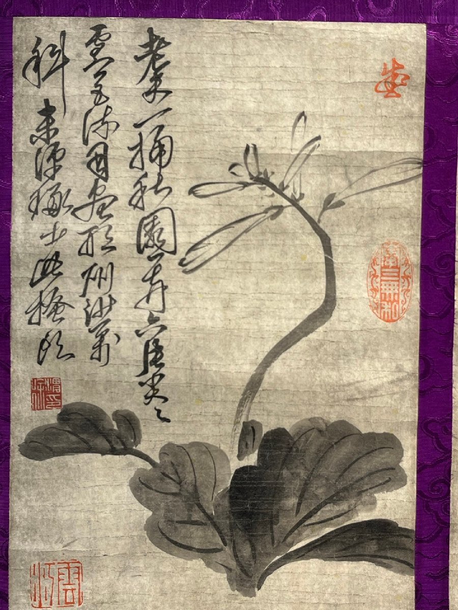 安】中国明時代画家「徐渭書」紙本「花卉四幅図」掛軸 中国画 安】中国明時代画家「徐渭書」紙本「花卉四幅図」掛軸 中国画