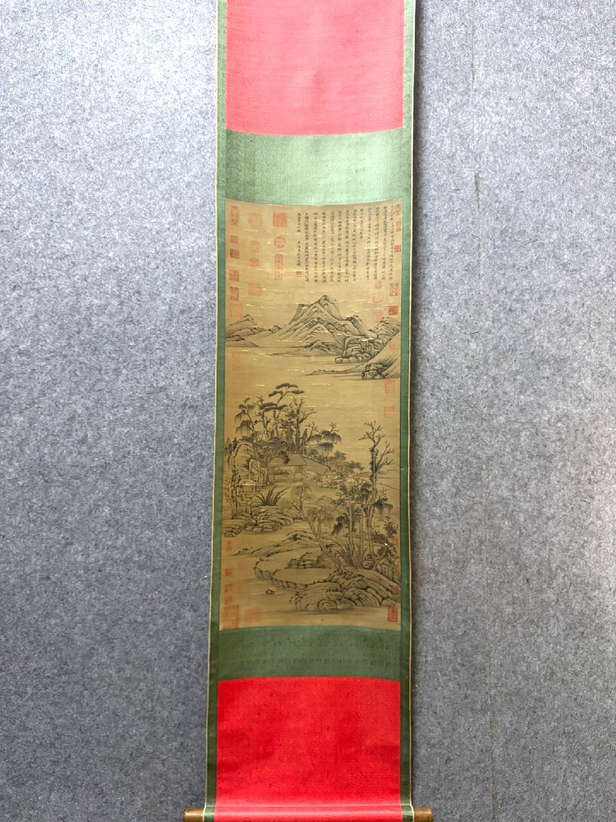 安】中国元時代画家「倪ザン書」絹本「山水図」掛軸 中国画 墨寶 安】中国元時代画家「倪ザン書」絹本「山水図」掛軸 中国画 墨寶