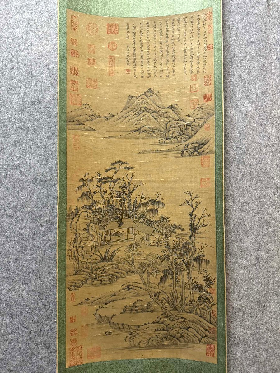安】中国元時代画家「倪ザン書」絹本「山水図」掛軸 中国画 墨寶 安】中国元時代画家「倪ザン書」絹本「山水図」掛軸 中国画 墨寶