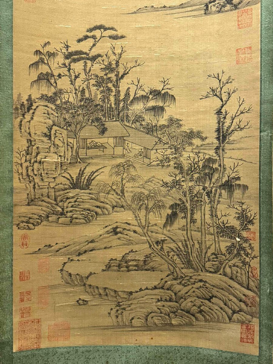 安】中国元時代画家「倪ザン書」絹本「山水図」掛軸 中国画 墨寶 安】中国元時代画家「倪ザン書」絹本「山水図」掛軸 中国画 墨寶