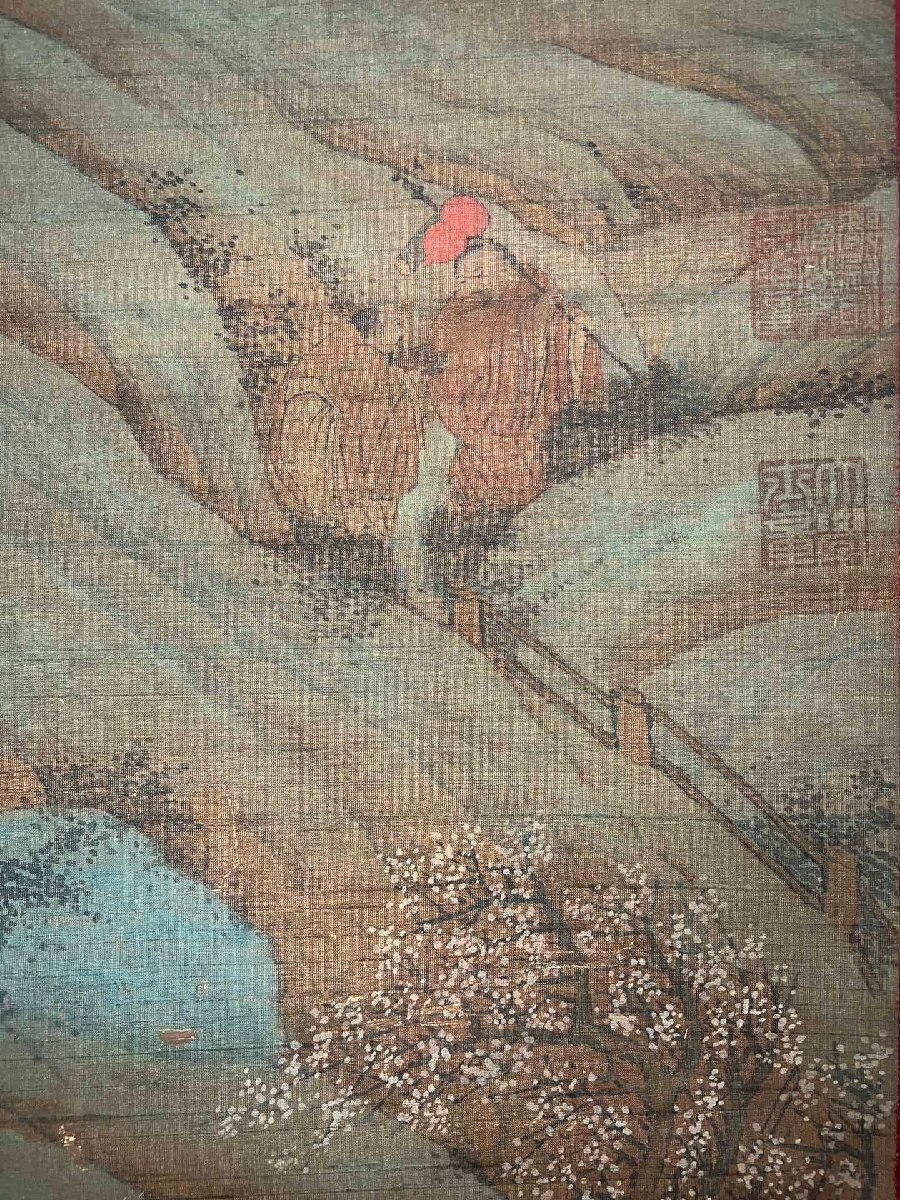 安】中国元時代画家「趙孟フ書」絹本「梅山仙會図」掛軸 中国画 安】中国元時代画家「趙孟フ書」絹本「梅山仙會図」掛軸 中国画