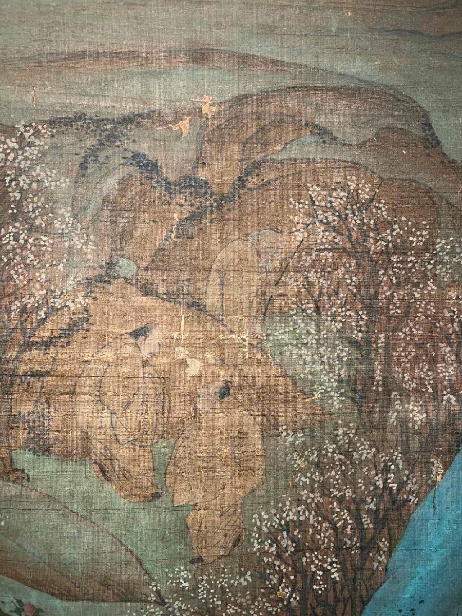 安】中国元時代画家「趙孟フ書」絹本「梅山仙會図」掛軸 中国画 安】中国元時代画家「趙孟フ書」絹本「梅山仙會図」掛軸 中国画