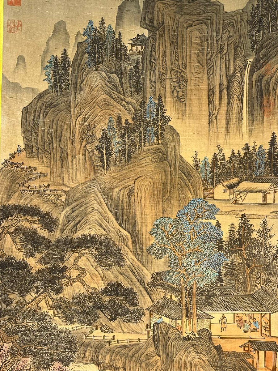 安】中国明時代画家「唐寅書」絹本「移居図」掛軸 共箱 中国画 安】中国明時代画家「唐寅書」絹本「移居図」掛軸 共箱 中国画