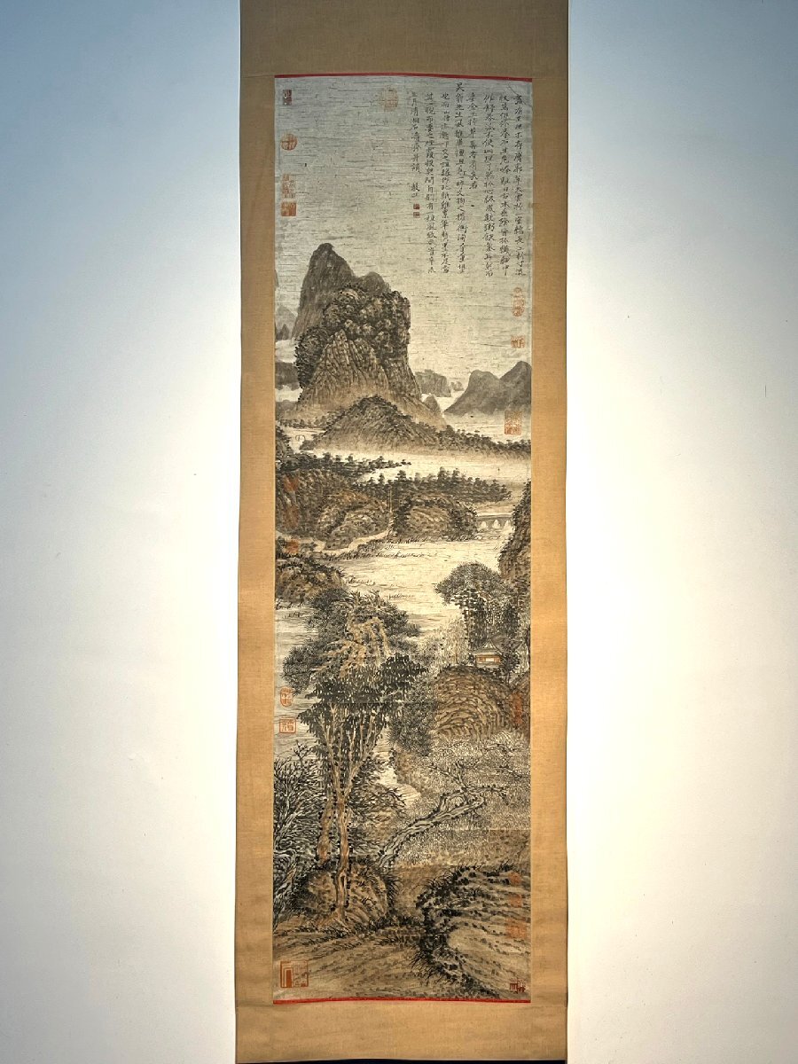 安】中国清時代画家「石濤書」紙本「山水図」掛軸 中国画 墨寶妙 安】中国清時代画家「石濤書」紙本「山水図」掛軸 中国画 墨寶妙