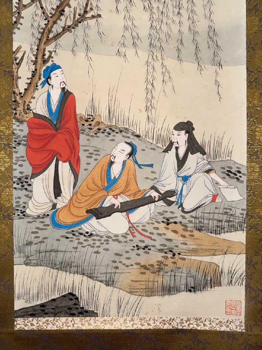 安】中国近時代画家「張大千書」紙本「高仕図四条屏」掛軸 共箱 安】中国近時代画家「張大千書」紙本「高仕図四条屏」掛軸 共箱