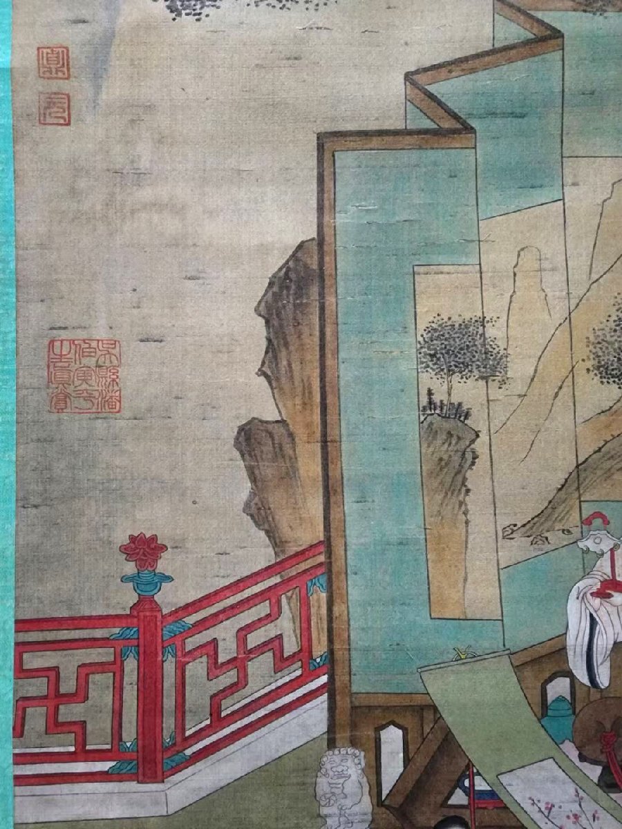 安】中国明時代画家「仇英書」絹本「人物図」掛軸 中国画 墨寶妙 安】中国明時代画家「仇英書」絹本「人物図」掛軸 中国画 墨寶妙