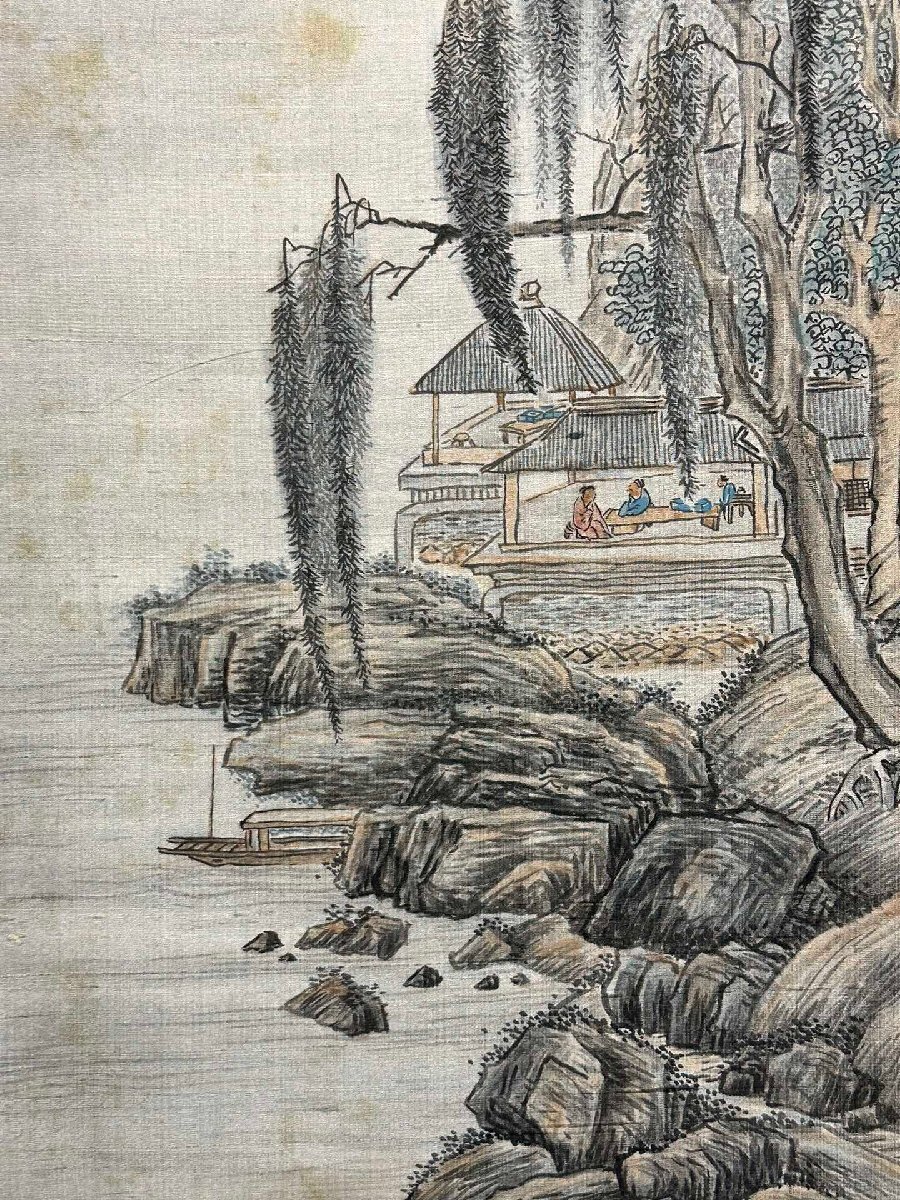 安】中国近時代画家「張大千書」絹本「山水図」掛軸 中国画 墨寶 安】中国近時代画家「張大千書」絹本「山水図」掛軸 中国画 墨寶