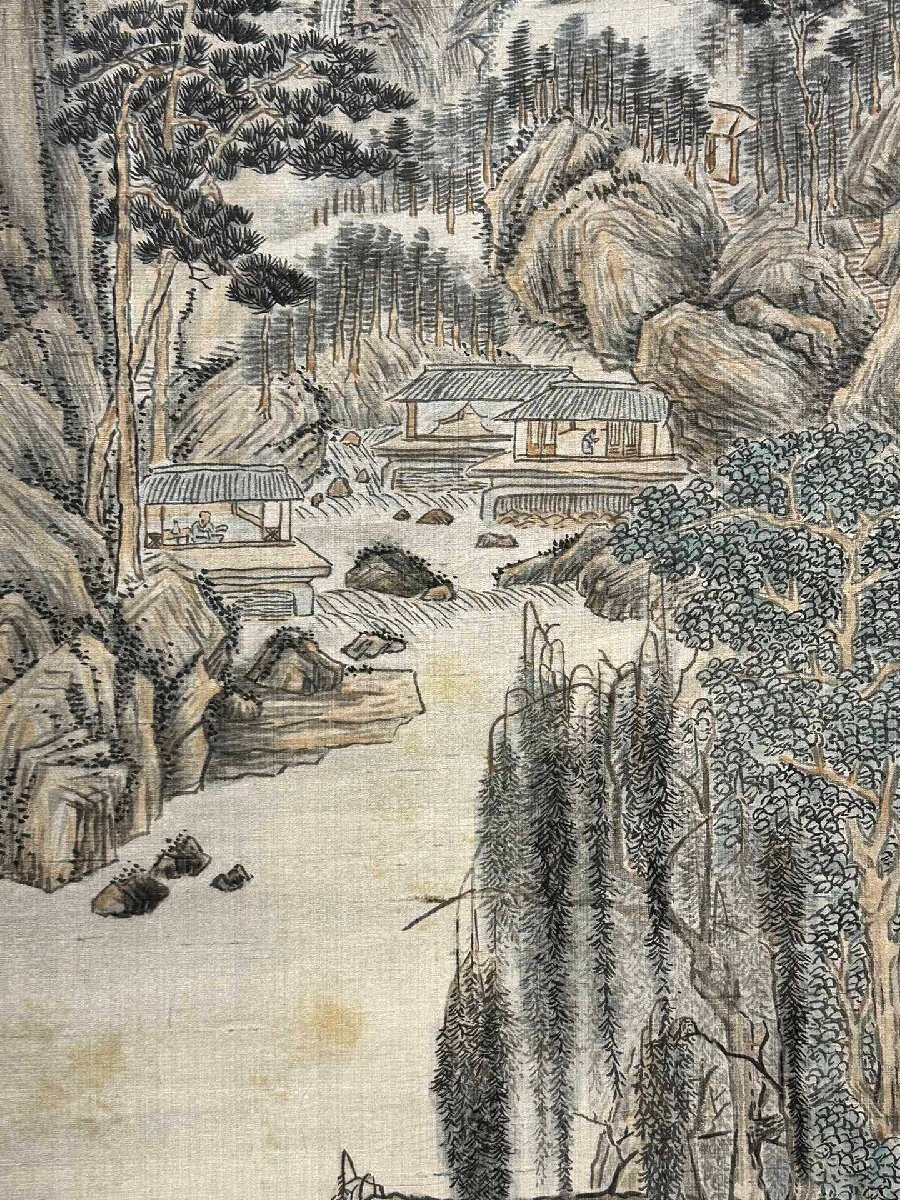 安】中国近時代画家「張大千書」絹本「山水図」掛軸 中国画 墨寶 安】中国近時代画家「張大千書」絹本「山水図」掛軸 中国画 墨寶