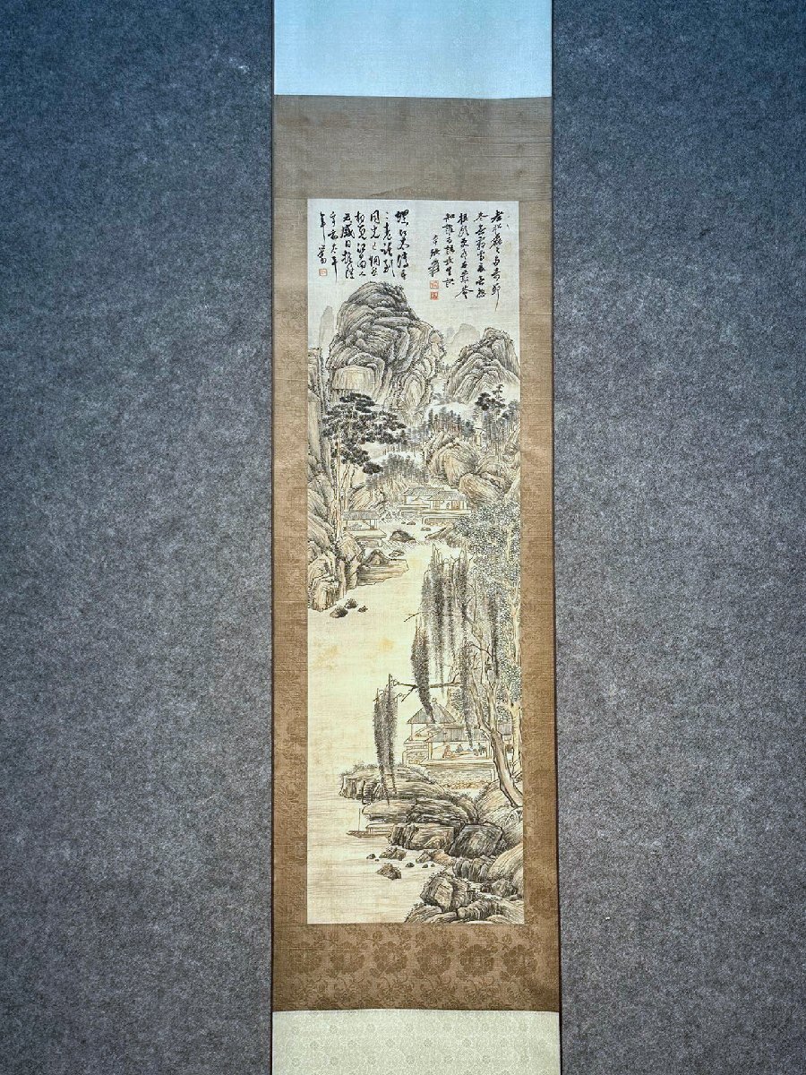 安】中国近時代画家「張大千書」絹本「山水図」掛軸 中国画 墨寶 安】中国近時代画家「張大千書」絹本「山水図」掛軸 中国画 墨寶