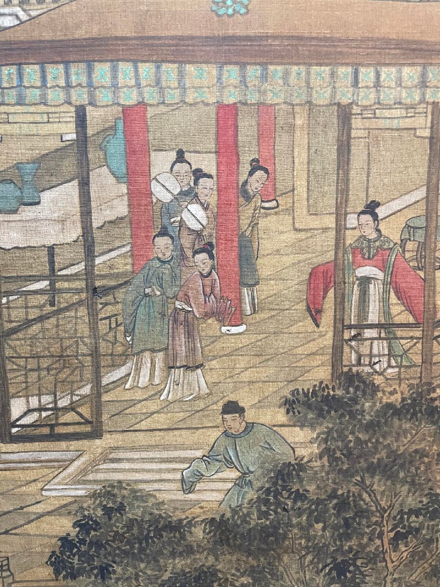 安】中国明時代画家「唐寅書」絹本「山水人物図」掛軸 中国画 安】中国明時代画家「唐寅書」絹本「山水人物図」掛軸 中国画