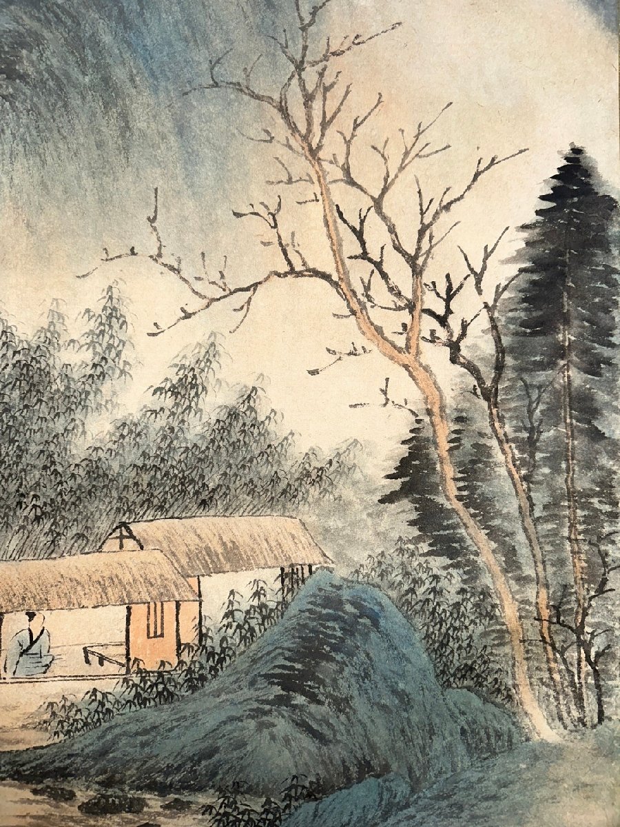 安】中国近時代画家「啓功書」紙本「山水図四条屏」掛軸 共箱 安】中国近時代画家「啓功書」紙本「山水図四条屏」掛軸 共箱