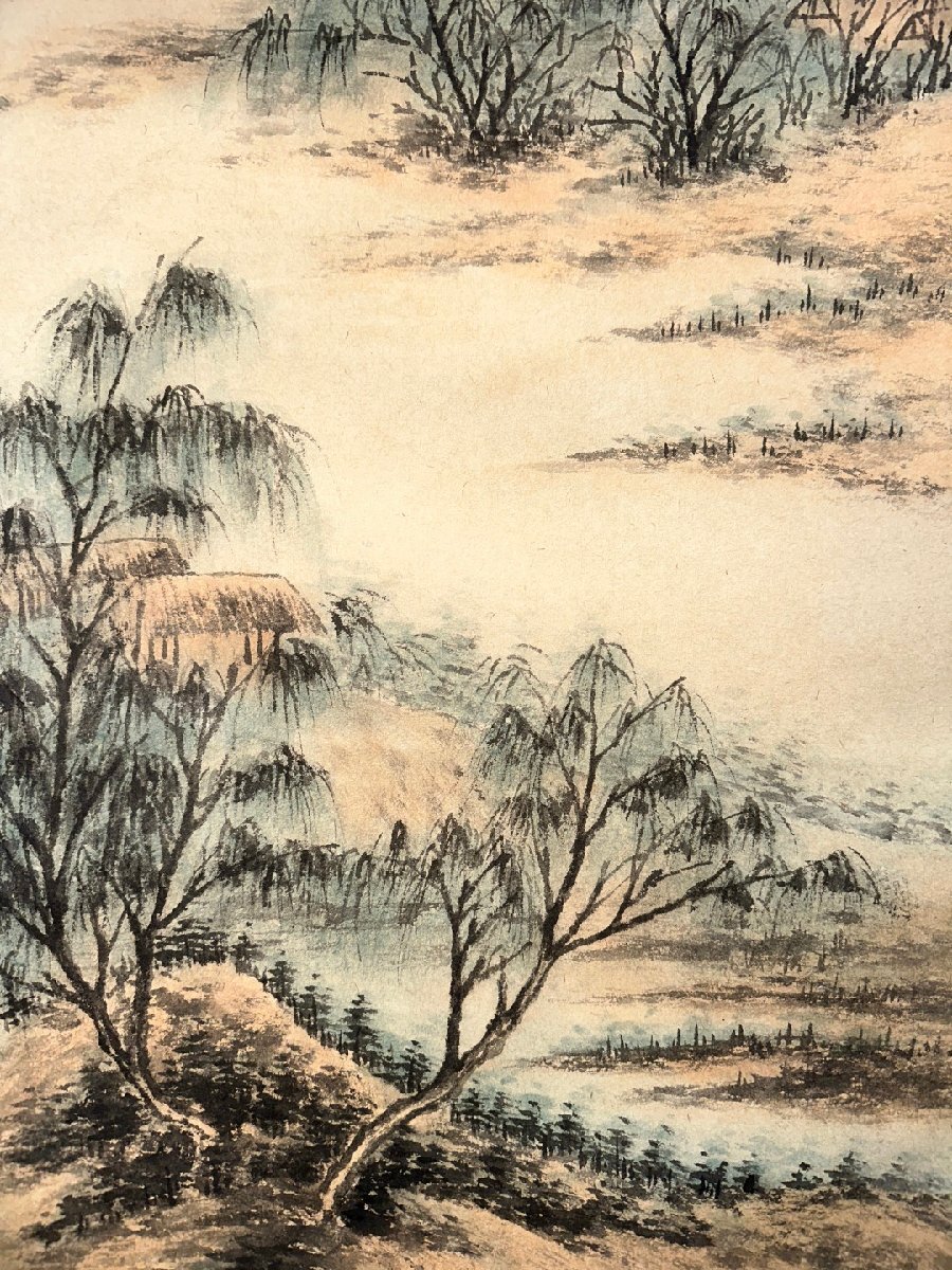 安】中国近時代画家「啓功書」紙本「山水図四条屏」掛軸 共箱 安】中国近時代画家「啓功書」紙本「山水図四条屏」掛軸 共箱