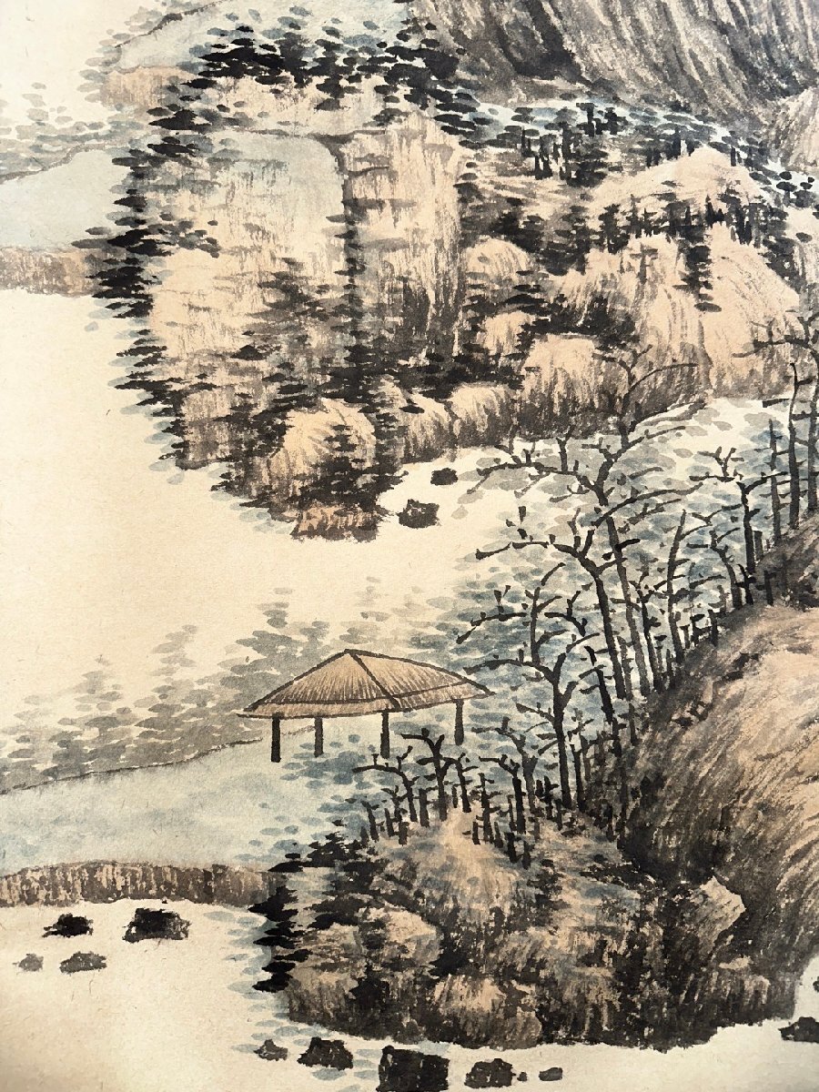 安】中国近時代画家「啓功書」紙本「山水図四条屏」掛軸 共箱 安】中国近時代画家「啓功書」紙本「山水図四条屏」掛軸 共箱