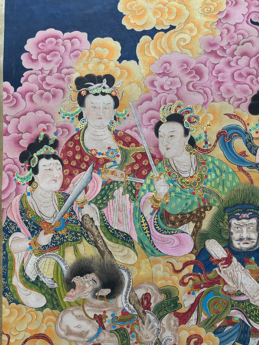 安】中国近時代画家「張大千書」絹本「天龍八部羅叉女鳥図」掛軸 安】中国近時代画家「張大千書」絹本「天龍八部羅叉女鳥図」掛軸