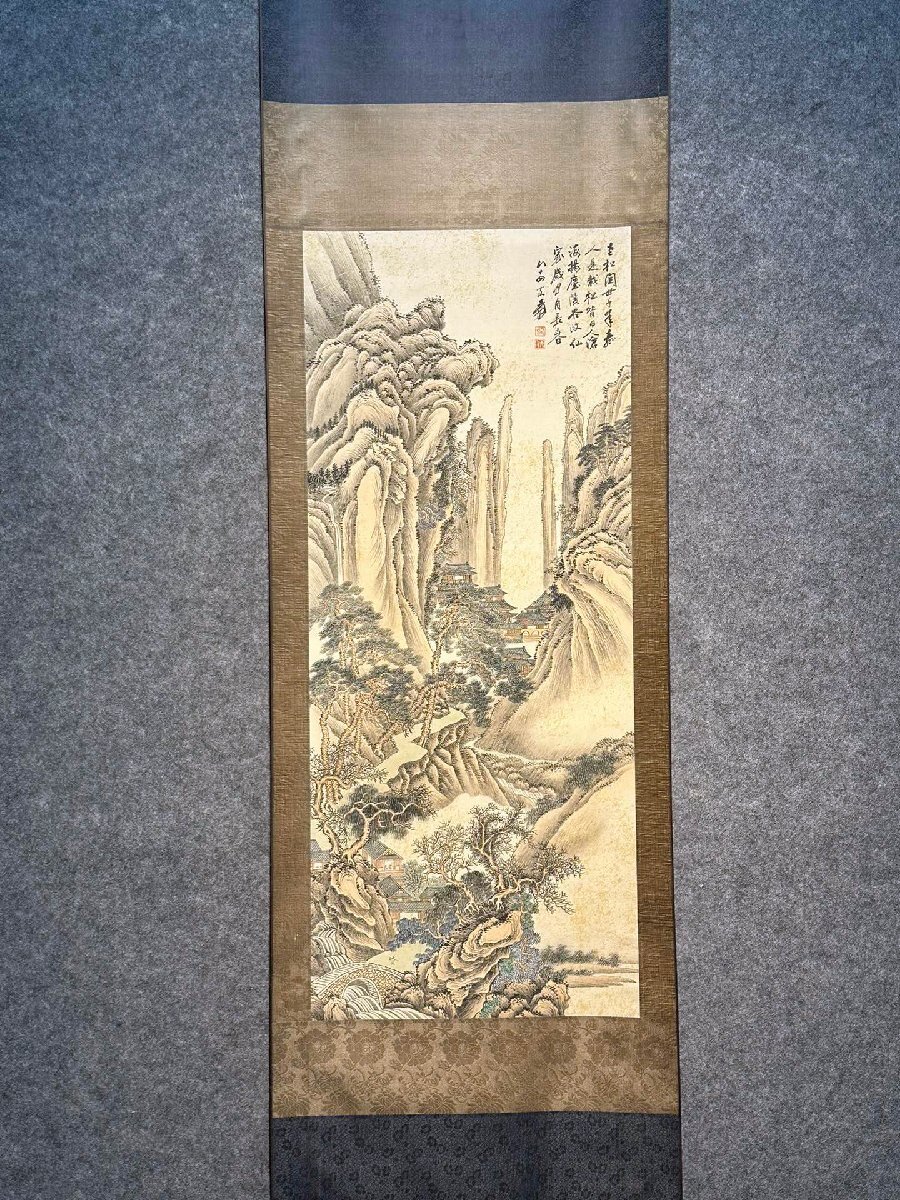 安】中国近時代画家「張大千書」紙本「山水図」掛軸 中国画 墨寶 安】中国近時代画家「張大千書」紙本「山水図」掛軸 中国画 墨寶
