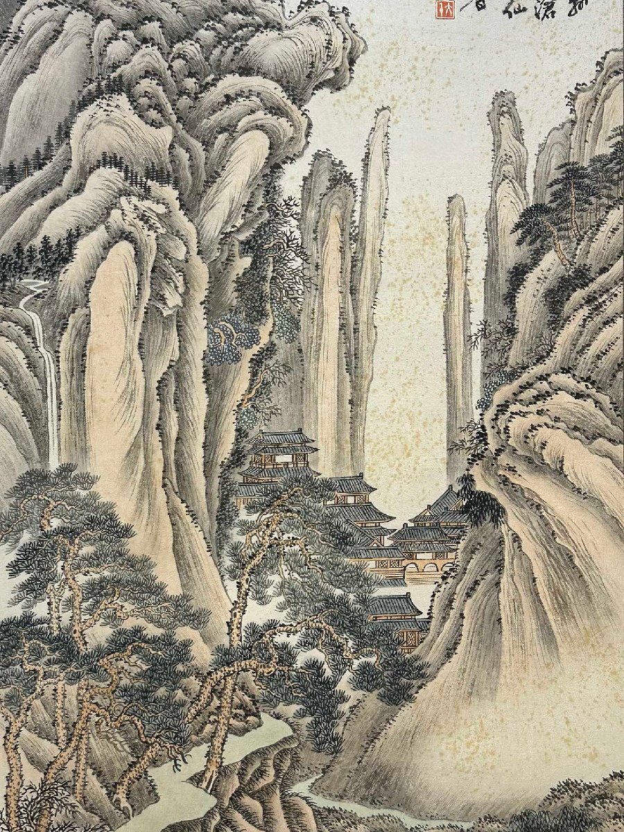 安】中国近時代画家「張大千書」紙本「山水図」掛軸 中国画 墨寶 安】中国近時代画家「張大千書」紙本「山水図」掛軸 中国画 墨寶