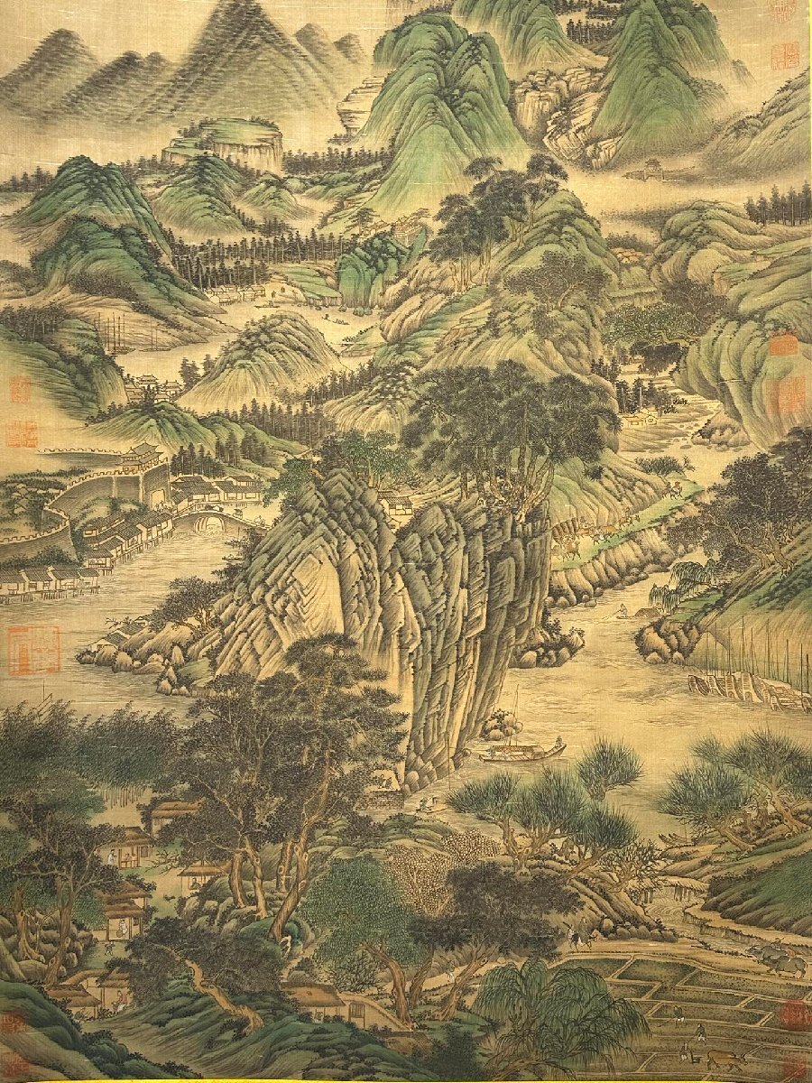 安】中国東晋時代画家「顧愷之書」絹本「山水図」掛軸 共箱 安】中国東晋時代画家「顧愷之書」絹本「山水図」掛軸 共箱