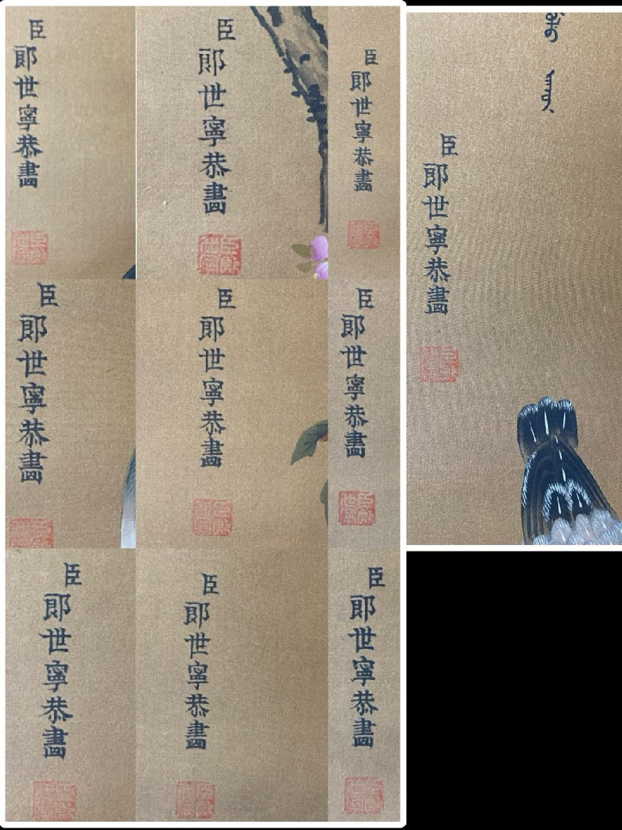 安】中国清時代画家「郎世寧書」紙本「花鳥図十条屏」掛軸 安】中国清時代画家「郎世寧書」紙本「花鳥図十条屏」掛軸