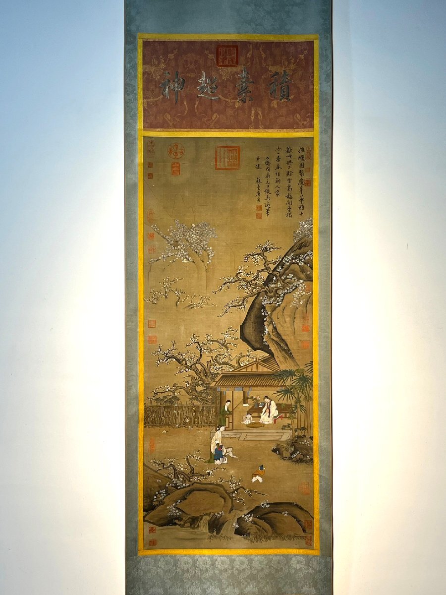 安】中国明時代画家「唐寅書」絹本「人物故事図」掛軸 共箱 安】中国明時代画家「唐寅書」絹本「人物故事図」掛軸 共箱