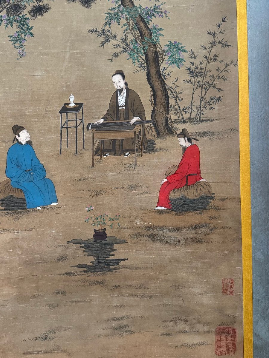 安】中国宋時代「宋徽宗皇帝御書」絹本「聴琴図」掛軸 中国画 安】中国宋時代「宋徽宗皇帝御書」絹本「聴琴図」掛軸 中国画