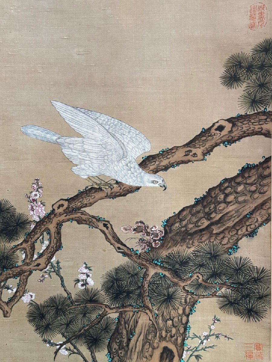安】中国清時代画家「郎世寧書」絹本「白鷹図四条屏」掛軸 安】中国清時代画家「郎世寧書」絹本「白鷹図四条屏」掛軸
