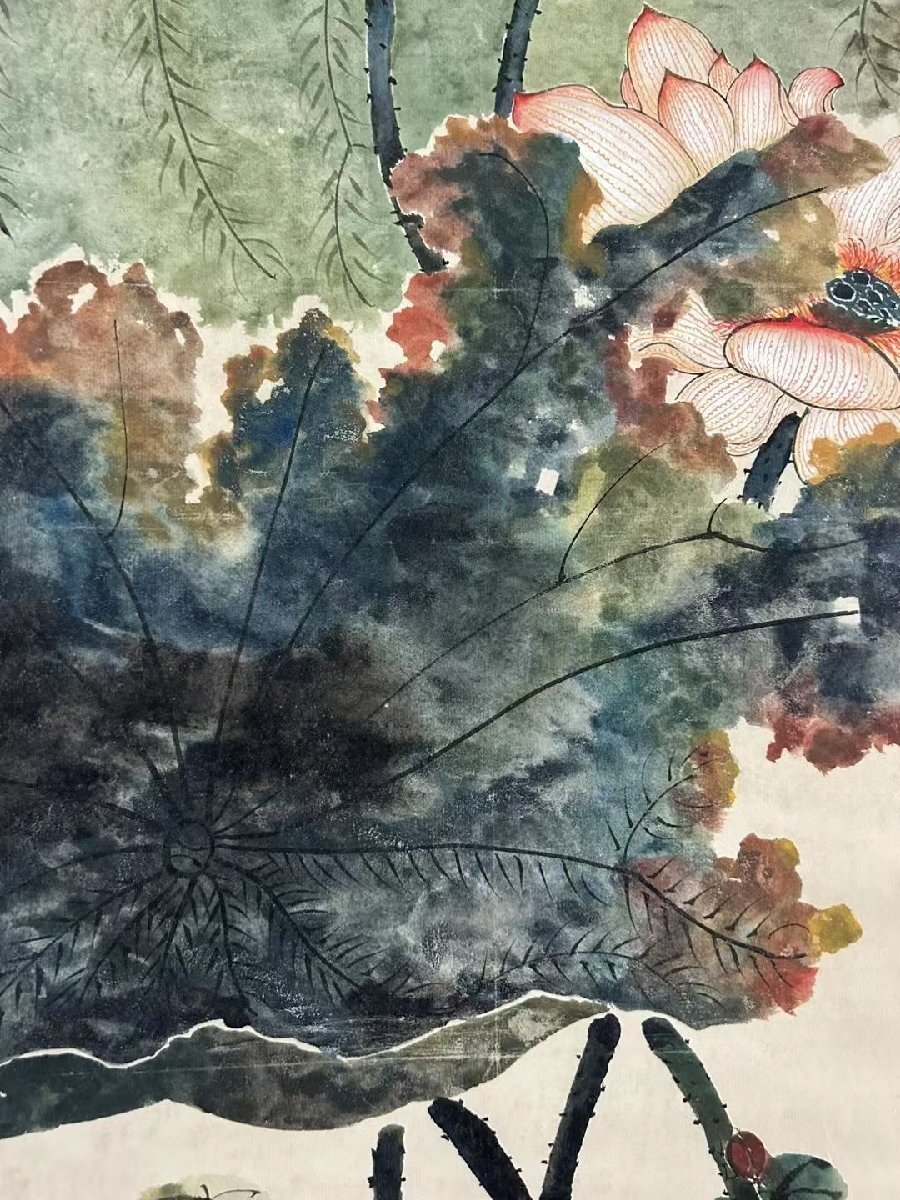 安】中国近時代画家「江寒汀書」紙本「荷塘清趣図」掛軸 中国画 安】中国近時代画家「江寒汀書」紙本「荷塘清趣図」掛軸 中国画