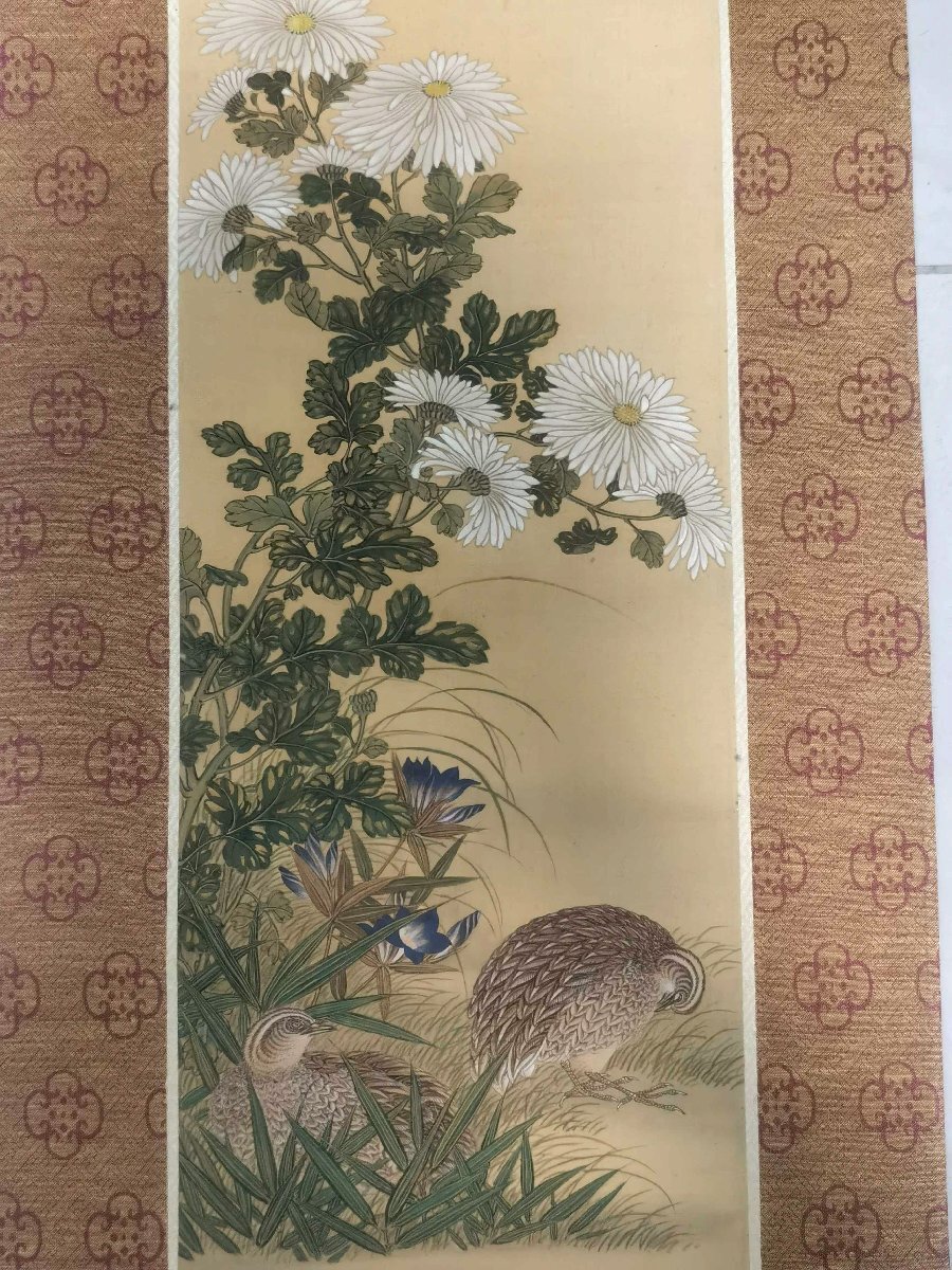 安】中国近時代画家「陸小曼書」絹本「花鳥図対屏」掛軸 中国画 安】中国近時代画家「陸小曼書」絹本「花鳥図対屏」掛軸 中国画