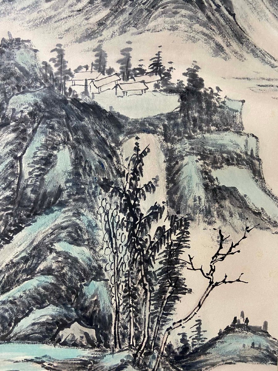 安】中国近時代画家「黄賓虹書」紙本「山水図四条屏」掛軸 共箱 安】中国近時代画家「黄賓虹書」紙本「山水図四条屏」掛軸 共箱
