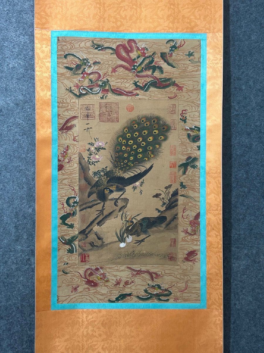 安】中国宋時代「宋徽宗皇帝御書」絹本「花鳥図十条屏」掛軸 安】中国宋時代「宋徽宗皇帝御書」絹本「花鳥図十条屏」掛軸