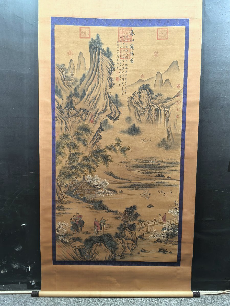 安】中国清時代「乾隆皇帝御書」絹本「春山鶴嗚図」掛軸 中国画 安】中国清時代「乾隆皇帝御書」絹本「春山鶴嗚図」掛軸 中国画