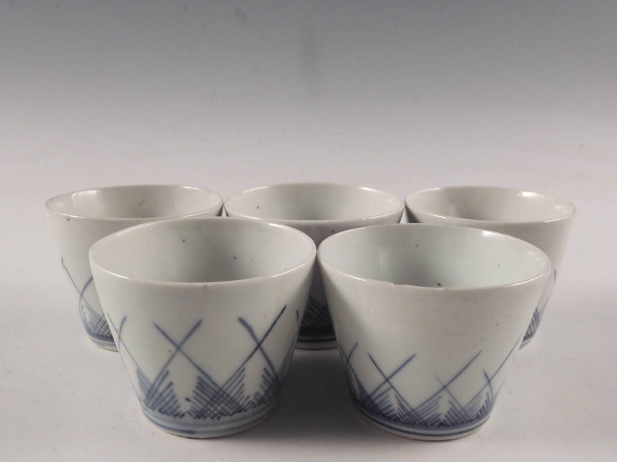 ◇堂◇古伊万里 染付 秋草文 蕎麦猪口 5客 無傷完品 江戸期 ◇堂◇古伊万里 染付 秋草文 蕎麦猪口 5客 無傷完品 江戸期