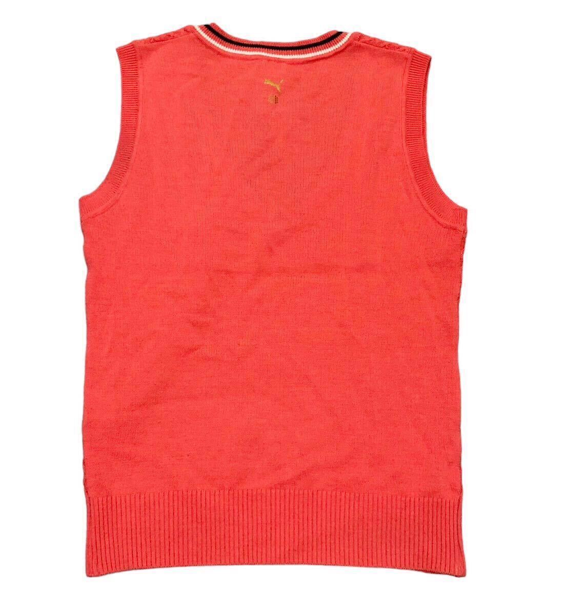 2170●PUMA GOLF プーマゴルフ●ロゴ刺繍 ダイヤ織り柄 Vネック ゴルフ ニット ベスト ピンク M_画像3