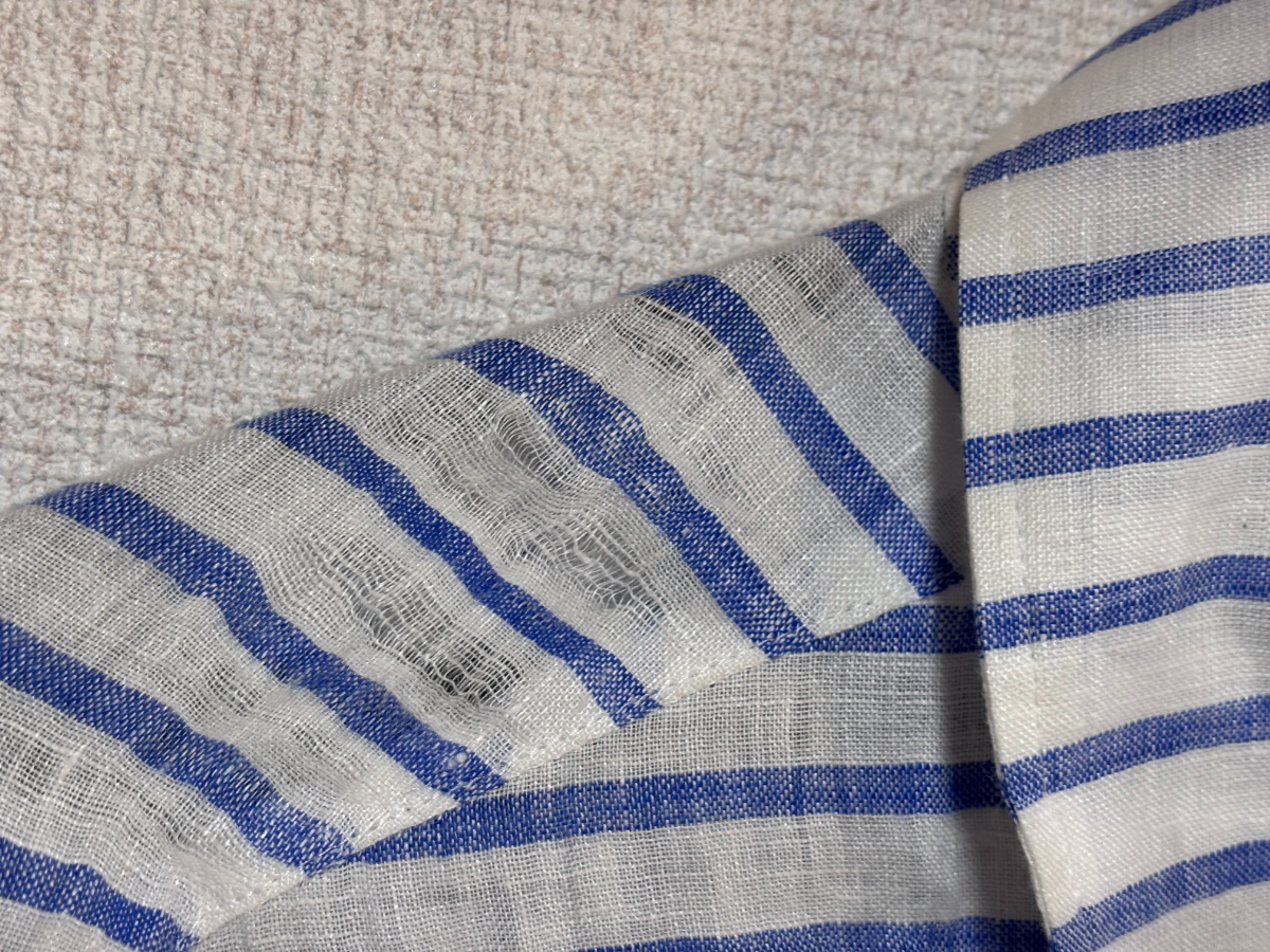 d3840◆ココミュール CocomureストライプリネンロングシャツワンピースFホワイト×ブルー_画像5