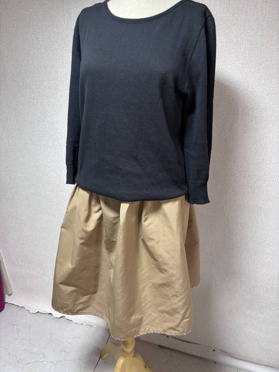 d3688◆ヌーク NOUQUEワンピースF黒×ベージュ_画像1