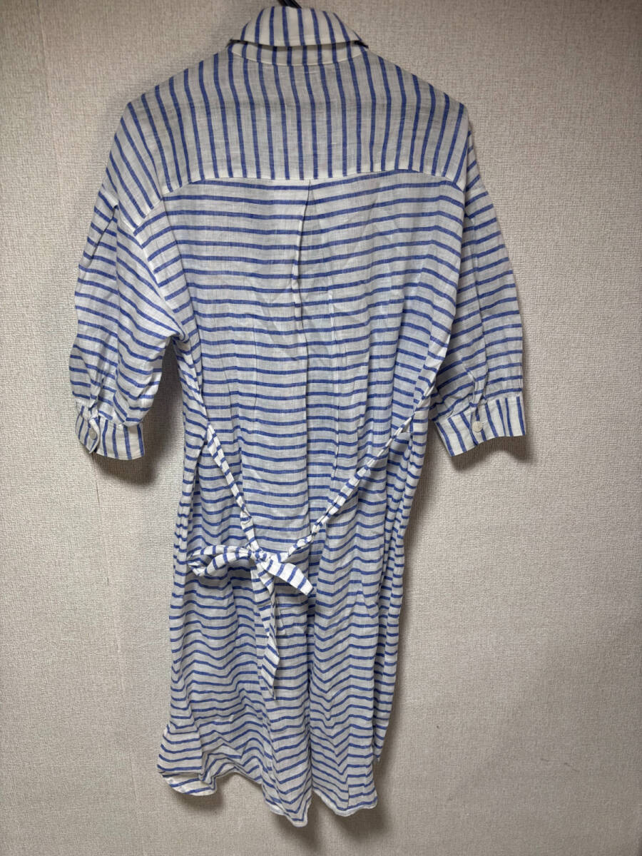 d3840◆ココミュール CocomureストライプリネンロングシャツワンピースFホワイト×ブルー_画像6