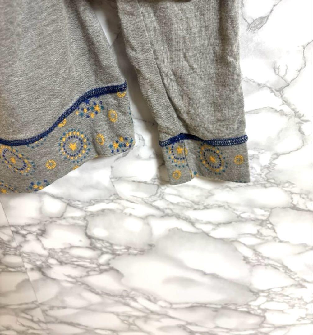 3314フード付きグレーパーカー　裾マーブル柄　ジップジャンパー　コットン_画像4