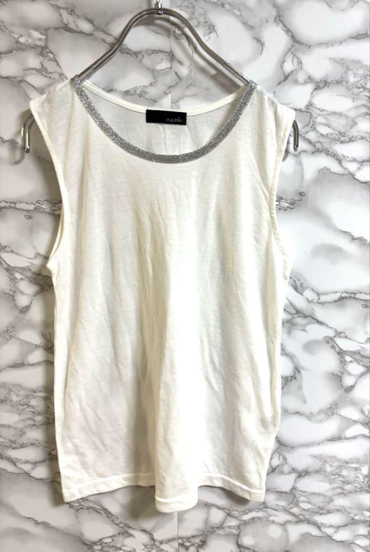 3378エージープラス【F】 タンクトップ ラメ付きクルーネック 洗える_画像2