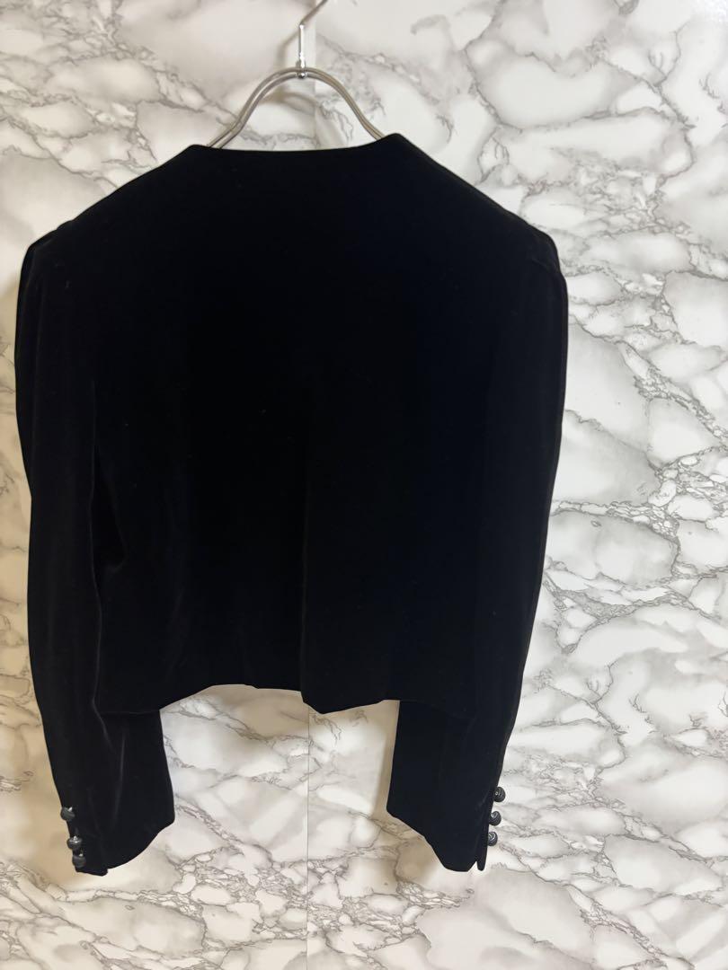 2963ヴェロ【M】ベルベットジャケット　花柄刺繍 ボタンレス　ベロア_画像7