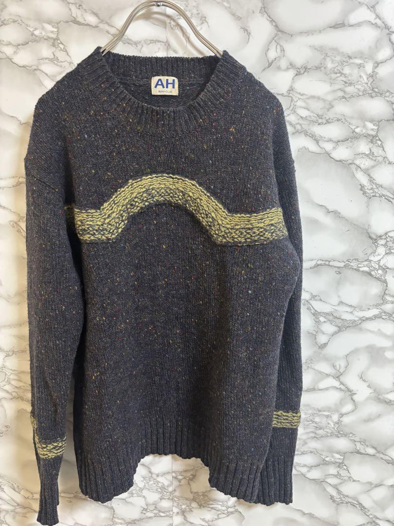 3311アッハ 【F】ニットセーター　ストライプポイント　ウールセーター_画像2